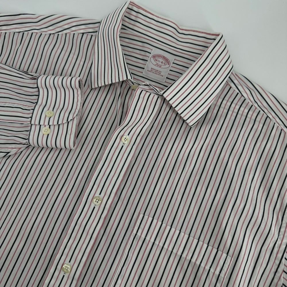 Brooks Brothers Men's 16.5 4/5 Button Down Shirt White Striped Regular Fit 346